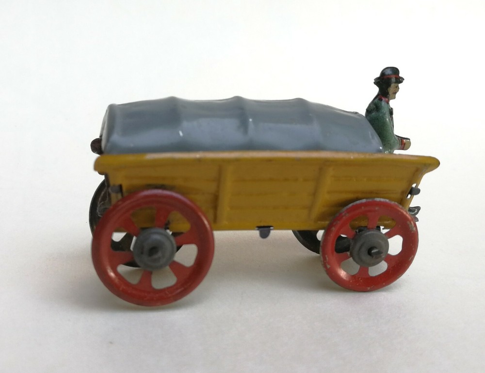 ANTIQUE GERMANY MEIER GERMAN TIN LITHOGRAPH PENNY TOY WAGON CART DRIVER MARKED