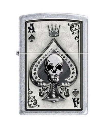 Zippo 4858 Ace of Spades Skull Satin Chrome Finish Lighter