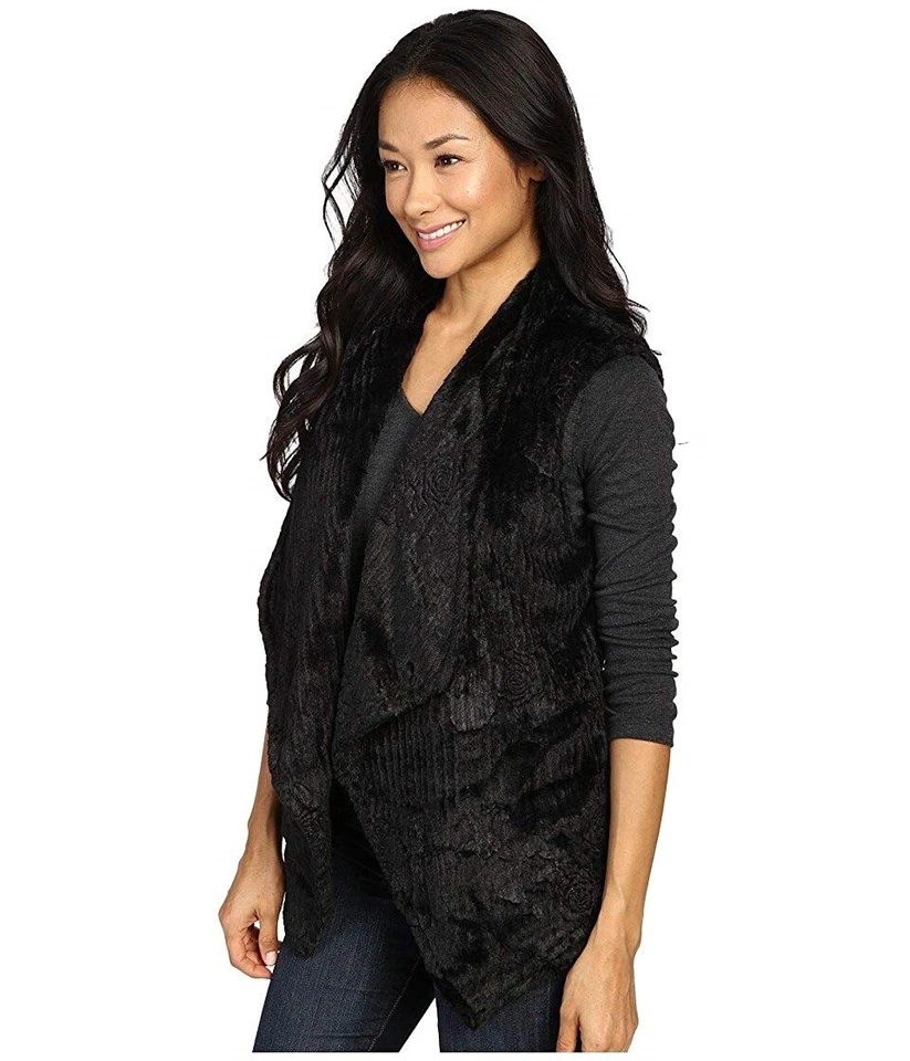 Chaleco Dylan by True Grit 166441 para mujer de piel sintética drapeado frontal negro talla mediana Foto 2 de 3