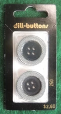 2pc Dill-Buttons of America #250 Plastic 1" (25mm) Black & Silver 4-Hole Flat