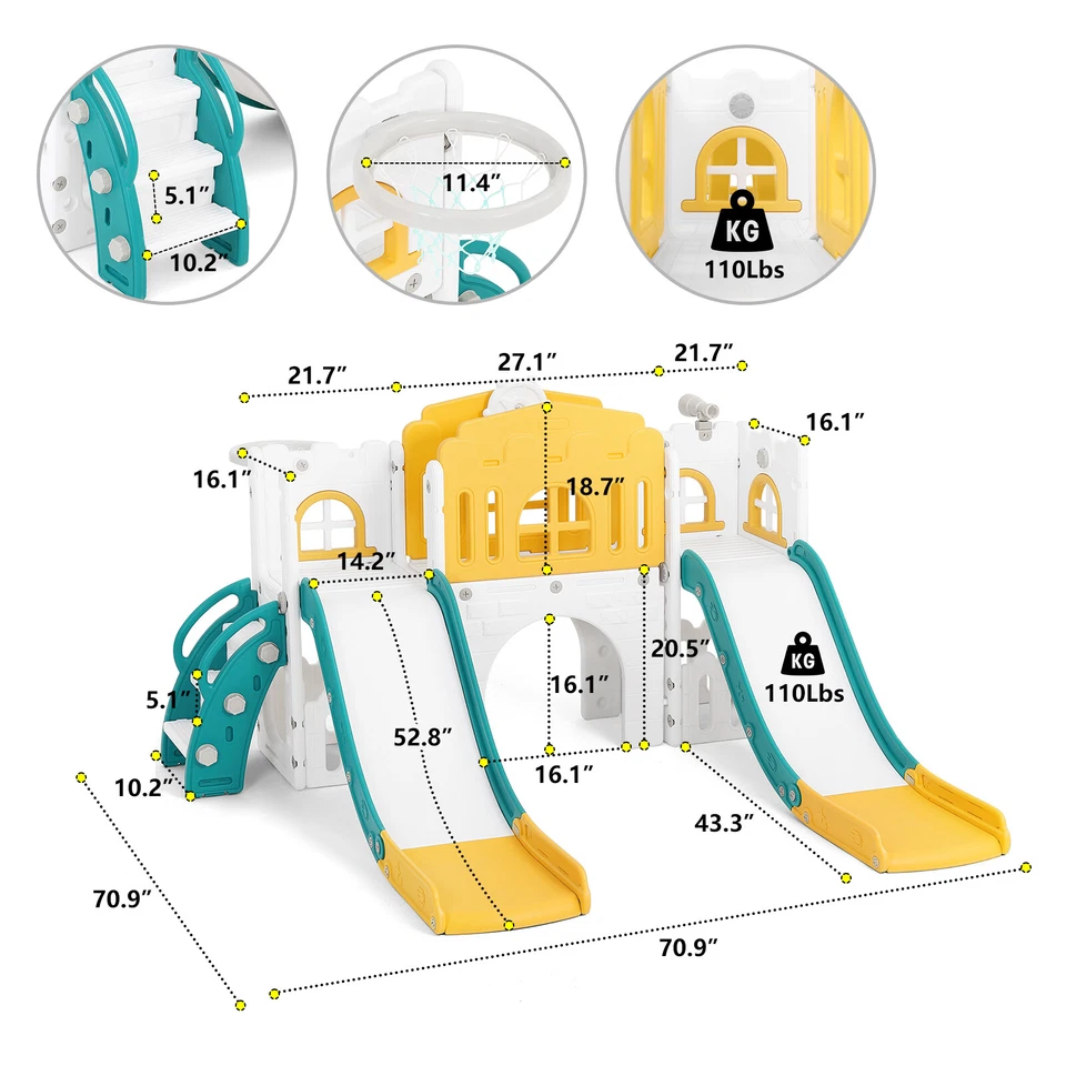 9 in 1 Kids Double Slides Toddler Playground Climb Playset Indoor Outdoor - Image 2 of 4