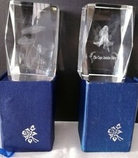 2 New 3D Lazer Cut Paperweights with Engraved Images - Jasmine Fairy + 1