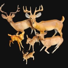 6 Vtg Deer Figurines Buck Doe Fawn 2.5"-7" Plastic 60s Christmas Retro Crafts