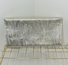 70s Vintage Silver Metallic Lame Swirl Hinged Clutch Purse Evening Bag