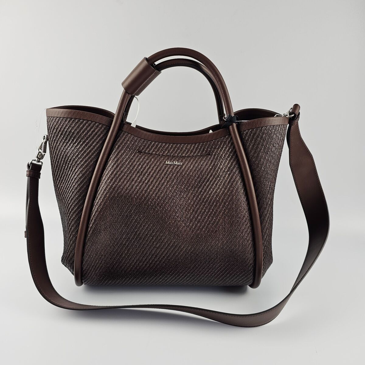 MAX MARA Marine Small $1490 Dark Brown Raffia Look Fabric MAX MARA Marine Small $1490 Dark Brown Raffia Look Fabric