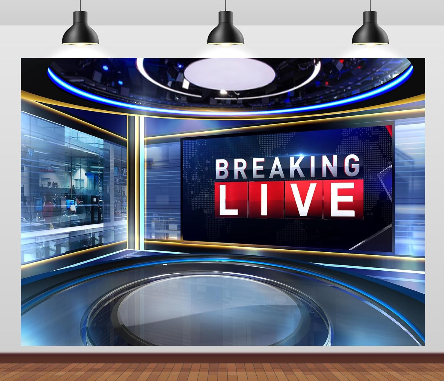 CORFOTO Fabric 7X5Ft News Broadcast Backdrop TV Show Newscaster Studio Photograp