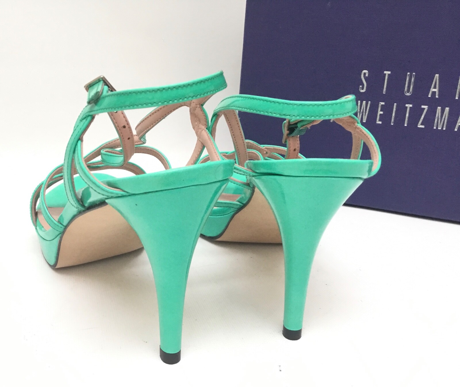 Stuart Weitzman ON MY WAY Green Strappy Slingback Heels 8.5 New in Box