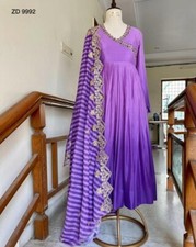 INDIAN DESIGNER VICHITRA SILK GOWN WITH EMBROIDERY SEQUENCE WORK WITH DUPATTA