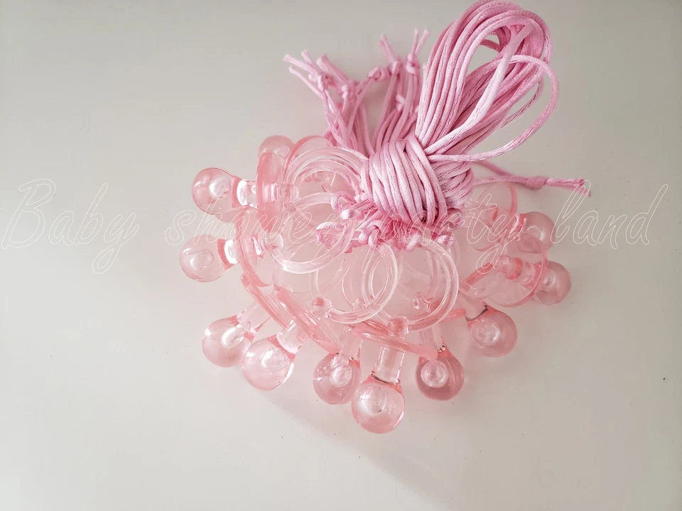 12 Pink Pacifier Necklaces Baby Shower It's a Girl Game Favors Prizes Decoration - Image 3 of 4