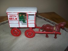 Vintage Original Cast Iron Horse Drawn Milk Wagon Cart  Driver