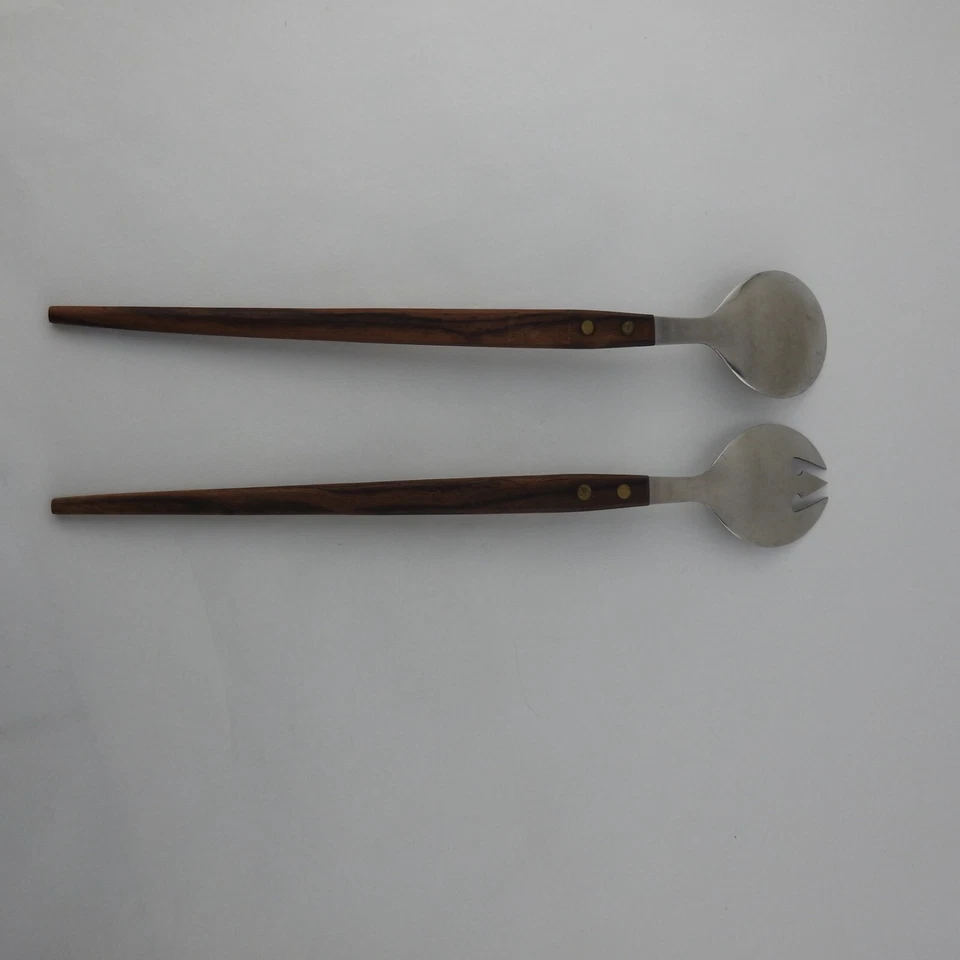 Garfo vintage dinamarquês MCM moderno madeira teca cabo 12" colher anos 60 - Imagem 4 de 4