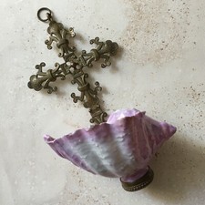 Ancien Bénitier Coquillage en Porcelaine BRIANCHON et Laiton NAPOLEON III XIXe