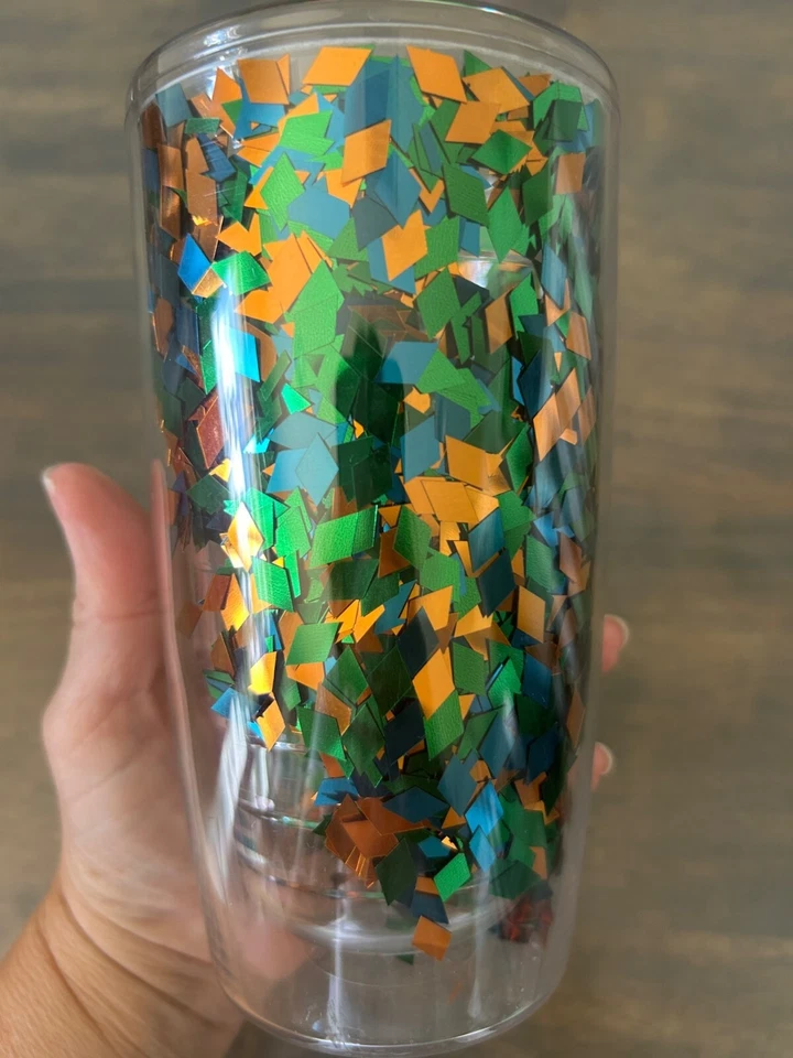 Set 2 Vintage Tervis Tumblers Confetti Glitter 16 oz Flake Cups - Image 2 of 4