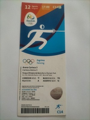 Used Ticket Olympic 12.08. 2016 Rio Olympia C14 Fencing 1