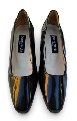 Pierre Cardin Paris Black Patent Leather Block Heel Pumps EU 36 Square Toe Shoes