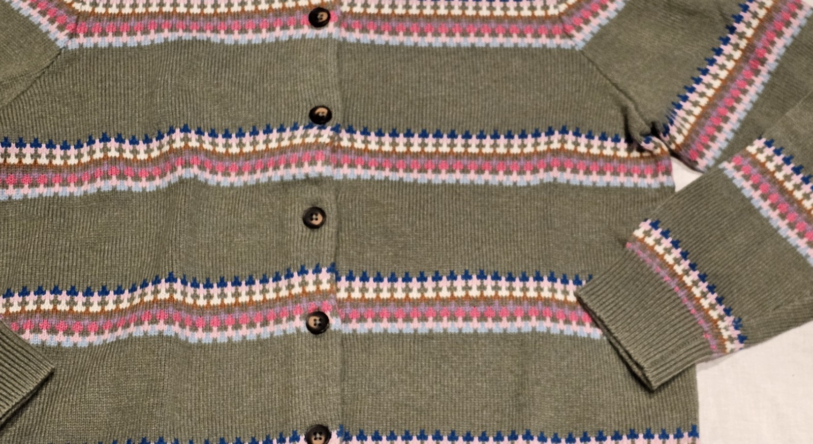 Boden Fair Isle Edie Cardigan Green Diamond NWT New M image 6