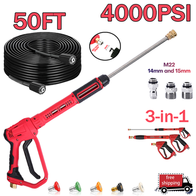#ad High Pressure 4000PSI Car Power Washer Gun Spray Wand Lance Nozzle 50Ft Hose Kit $20.98