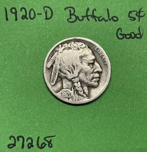 1920-D Buffalo 🦬 Indian Head Nickel 5c Good