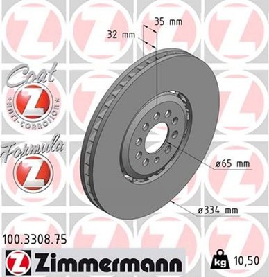 1x ZIMMERMANN Bremsscheibe FORMULA Z 100.3308.75 für AUDI TT VW GOLF 1J1 8N3 4