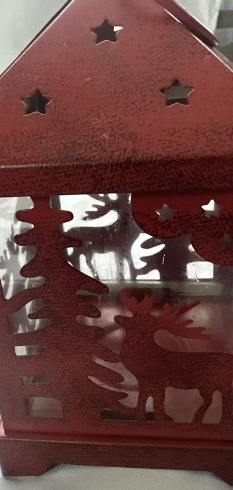 Linterna de ciervo y pino de metal y vidrio 6”x4” colgante o independiente Foto 4 de 4