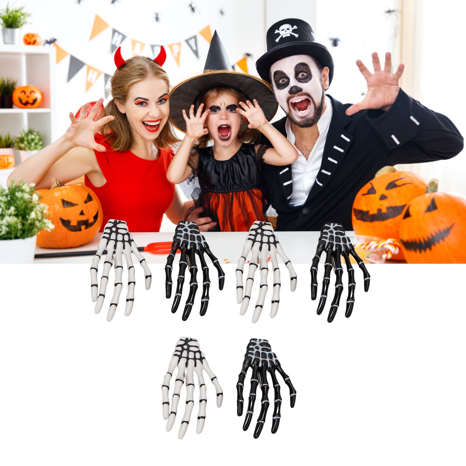 3 Pair Halloween Skeleton Hands Bone Hair Clips Delicate Punk Rock Horror Ha BLW