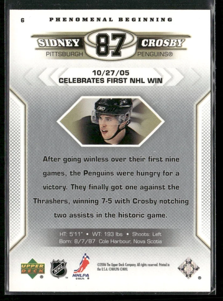 2005-06 Upper Deck Phenomenal Beginning - Sidney Crosby #6 (RC) - Image 2 of 2