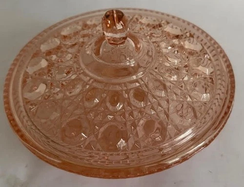VTG Indiana Windsor Pink Peach Ballad Depression Glass 8" Candy Dish Bowl w/ Lid