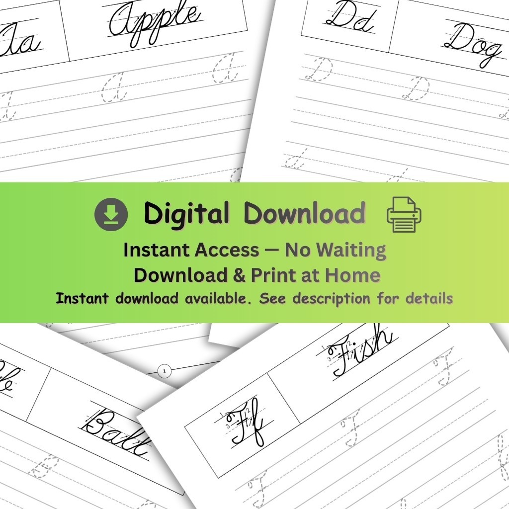Printable A–Z Cursive Tracing Book for Kids, Handwriting Practice