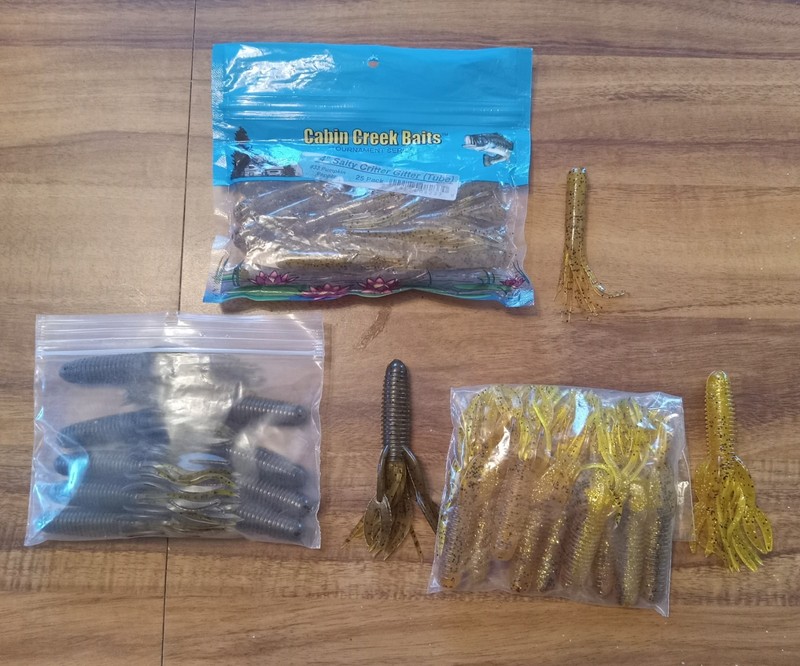 CABIN CREEK BAITS SALTY TUBES AND RIBBED CRAW TUBES 45 TOTAL BAITS 