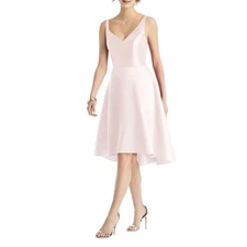 ALFRED SUNG High Low Satin Twill V Neck Dress in Blush Size 8