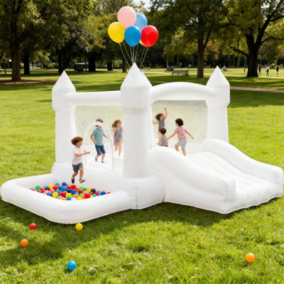 White Inflatable Bounce House Indoor/Outdoor, Jumper with Slide and Water Pool/B