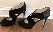 Michael Kors Elena Cross Strap Black Platform Shoes Suede And Leather Size 11