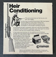 1970 Crosman Powermatic 500 BB Gun Father Son Fairport NY B&W Vintage Print Ad