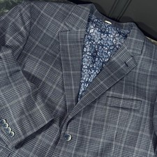 Oak Hill Textured Windowpane Check Blazer Sport Coat Mens Size 2XL 50R/52R, Blue