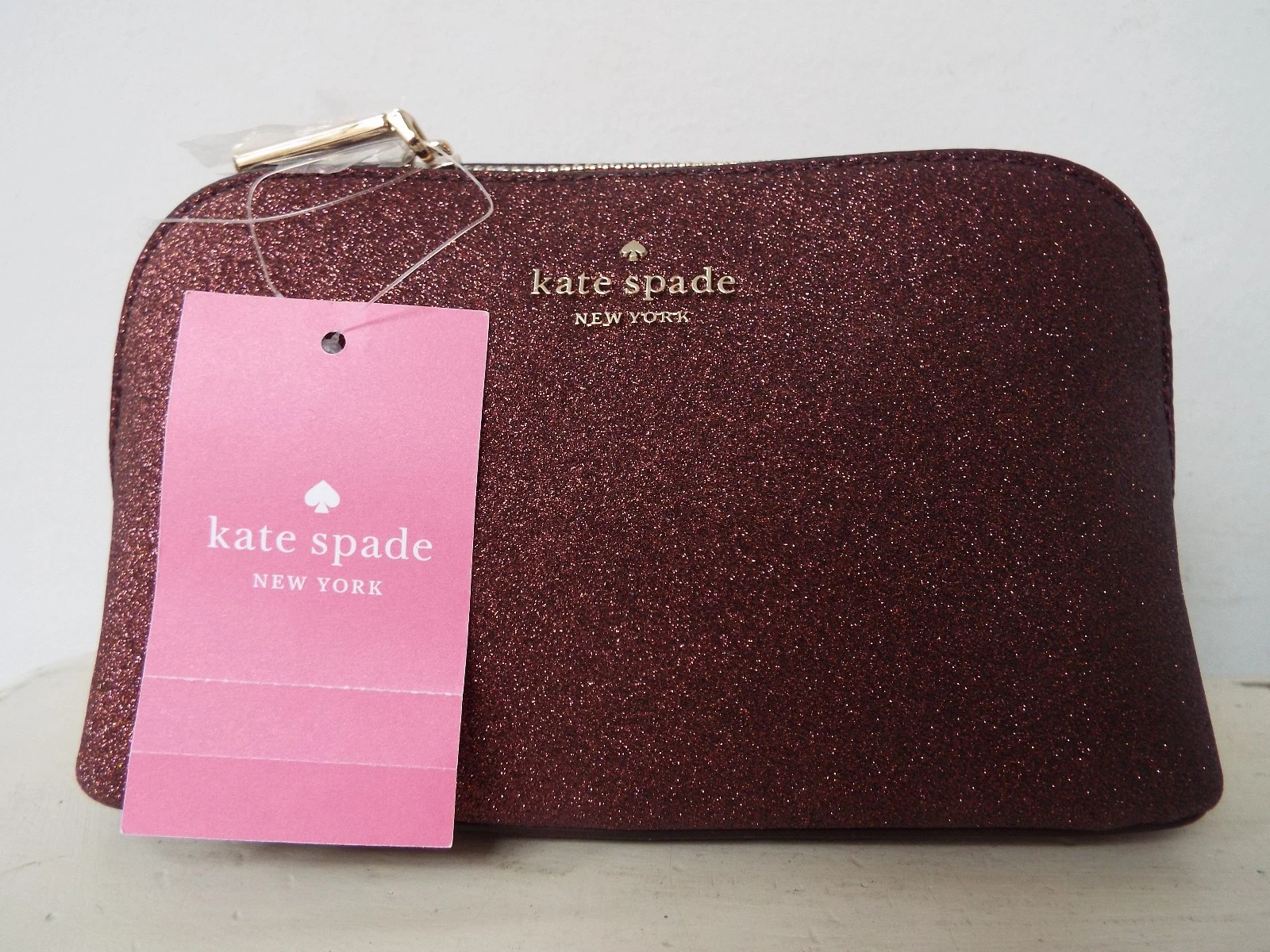 NEW Kate Spade Shimmy Glitter Fabric Small Cosmetic Bag K4709 Deep Nova $69