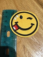 Vintage Winking, tongue-out smiley Face emoji Patch. Embroidered. Iron On 2"x2"