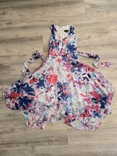 Donna Karan Midi Dress Size 4 Abstract Floral Fit And Flare Flowy Pink Blue