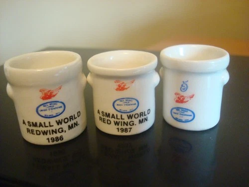 Red Wing Pottery Vintage Miniature Doll House Crocks  Set of 3 White Blue Red