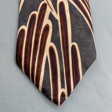 Necktie Robert Alan Vtg 90s Tie MCM Woven Art Deco Floral Reeds Blue Brown 4x60