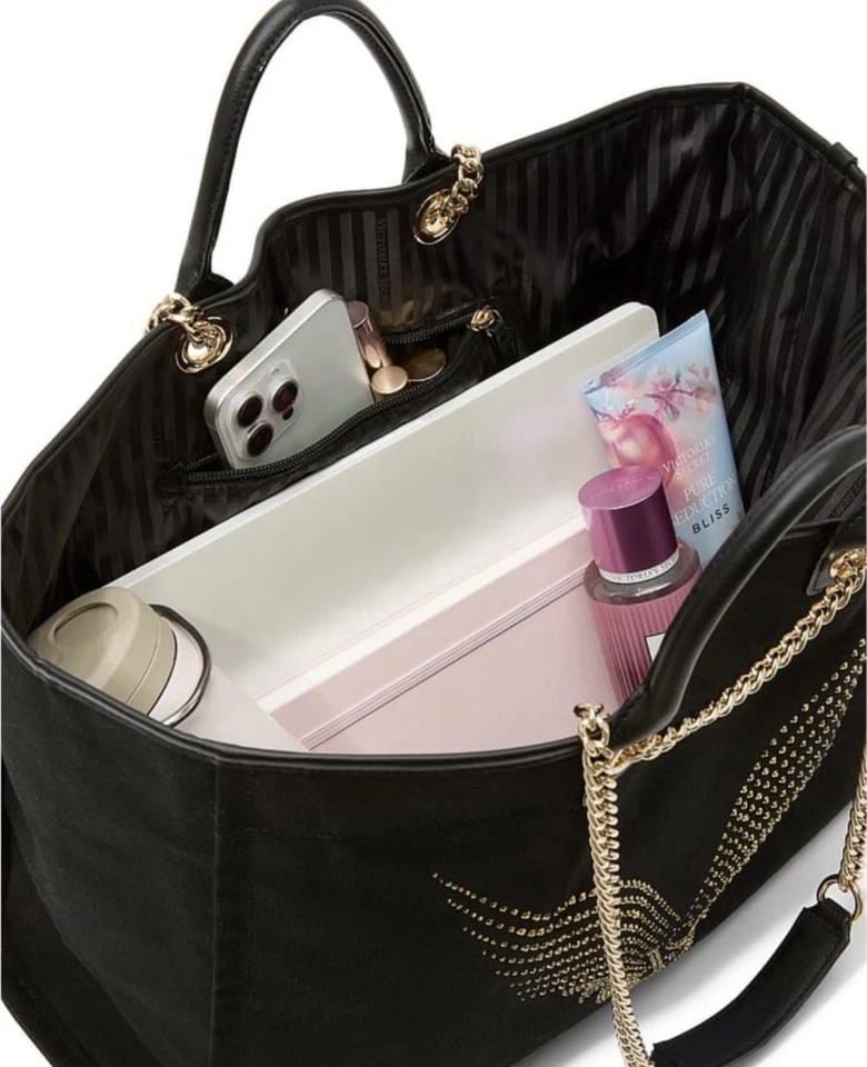 VICTORIA’S SECRET FASHION SHOW 2025 BACKSTAGE DOUBLE HANDLE TOTE IN BLACK NEW - Image 4 of 4