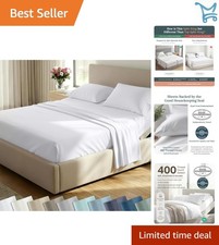Soft Cotton Split King Sheet Set 400 TC Breathable Durable Silky White
