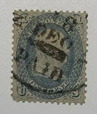 US #63 1861 1c pale blue Franklin Used/ “Paid” CDS cancel; $47.50 SCV