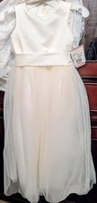 Flower Girl Gown - Ivory Tulle Bow Dress Size 6