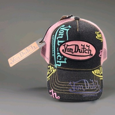  Von Dutch Tagged Trucker Hat Featuring Black Denim Front Panel One Size NWT 