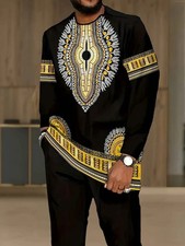 2025 new model, plus size African ethnic style Men's suit, black main tone, Gold