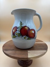 SHAKERS & THANGS-MARSHALL TX.-APPLES PATTERN POTTERY PITCHER-HANDLE-MADE IN USA