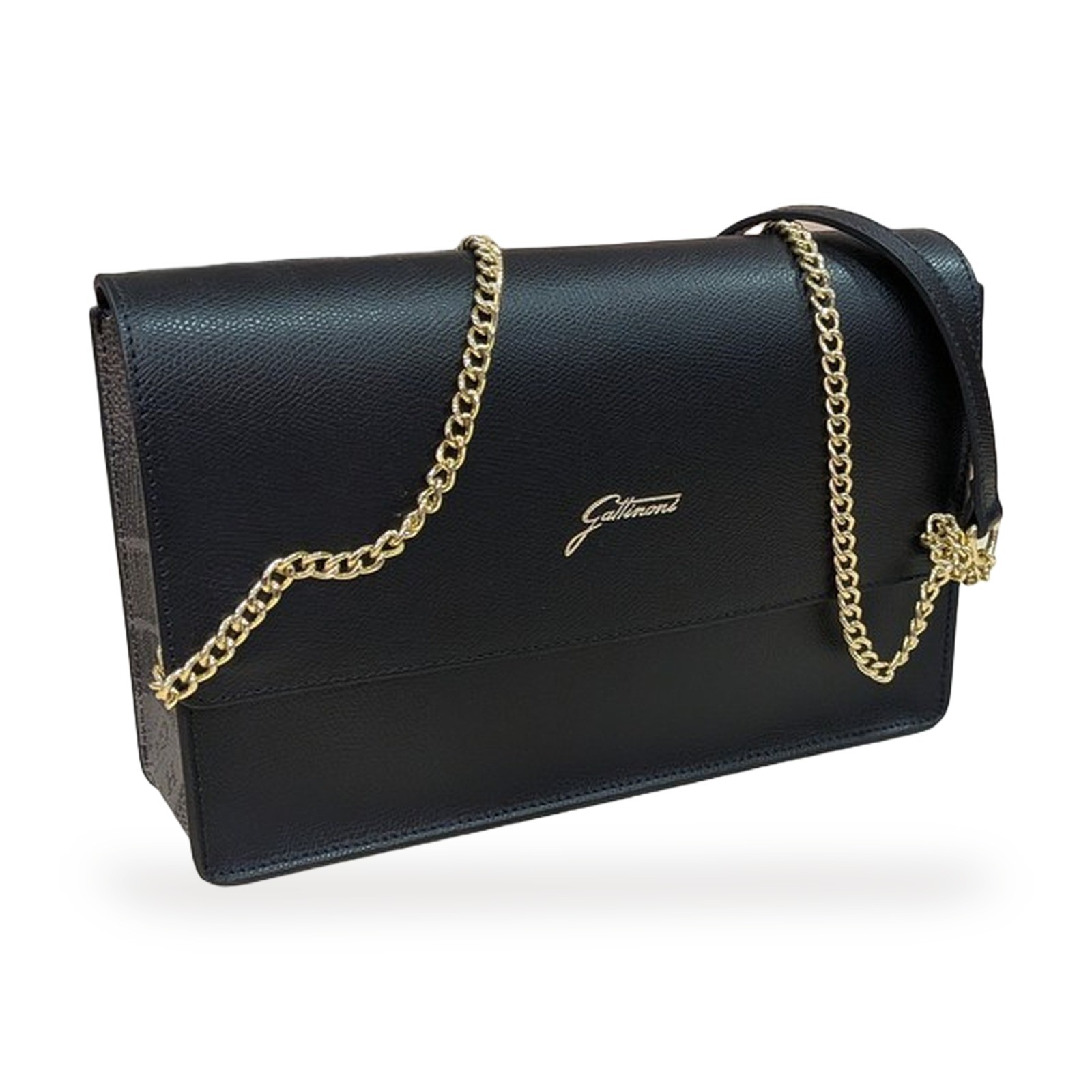Borsa donna Gattinoni pelle nera tracolla a catena dorata idea regalo
