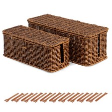 Rattan Wire Storage Box, Handmade Cord Organizer for Desk Cord Hider Outlet C...