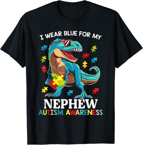 I Wear Blue For My Nephew Autism Awareness Dinosaur T-Shirt Hoodie
