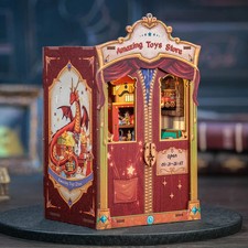 DIY Book Nook Kit Miniature Dollhouse Bookshelf Insert With LED Light Decor